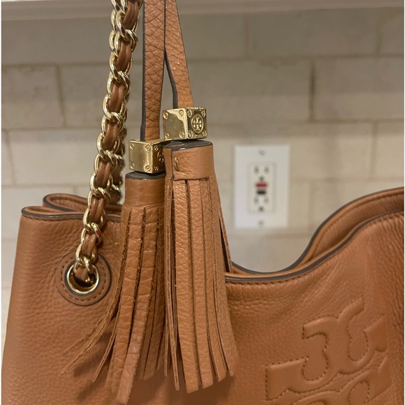 Tory Burch Brown Gold Chain Leather Shoulder Bag - Picture 3 of 10